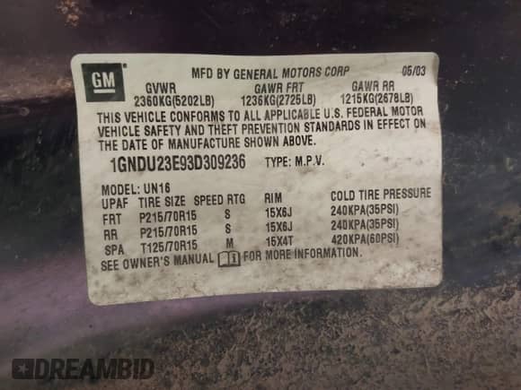 2003 Chevrolet Venture 1SV с VIN 1GNDU23E93D309236, выставлен на аукционе IAAI как лот 42471712 с пробегом 283 384 миль миль и . История ставок и продаж доступна на DreamBid. Изображение 9.