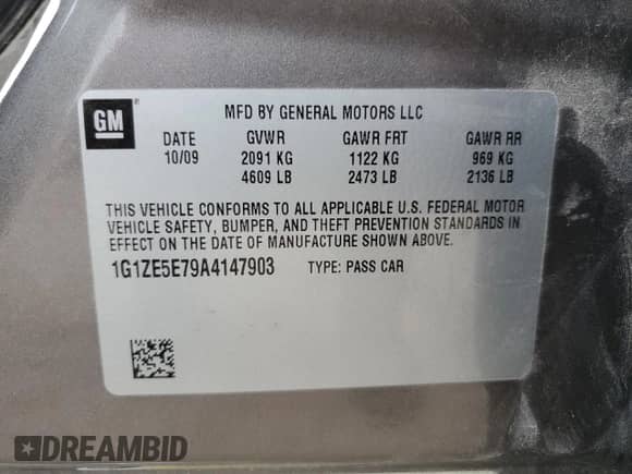 2010 Chevrolet Malibu LTZ with VIN 1G1ZE5E79A4147903, listed as a Copart auction lot 66949835 with 177,584 mi miles and Salvage title. Bid and sale history available at DreamBid. Image 12.