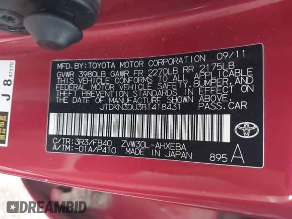 2011 Toyota Prius III z VIN JTDKN3DU3B1418431, wystawiony jako IAAI lot #43427915 z przebiegiem 178 439 mil mil oraz . Historia ofert i sprzedaży dostępna na DreamBid. Obrazek 9.