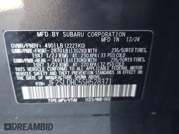 2025 Subaru Forester Special Sports with VIN JF2SLDHC5SH528371, listed as a Copart auction lot 69970135 with Not provided miles and Non repairable. Bid and sale history available at DreamBid. Image 12.