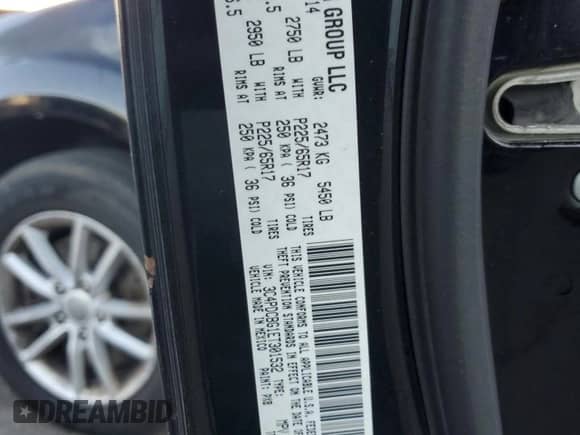 2014 Dodge Journey SXT with VIN 3C4PDCBG1ET301532, listed as a Copart auction lot 85096025 with 135,875 mi miles and Salvage title. Bid and sale history available at DreamBid. Image 13.