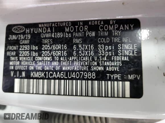 2020 Hyundai Kona SE с VIN KM8K1CAA6LU407988, выставлен на аукционе Copart как лот 59869155 с пробегом 95 758 миль миль и Списание • Salvage title. История ставок и продаж доступна на DreamBid. Изображение 12.