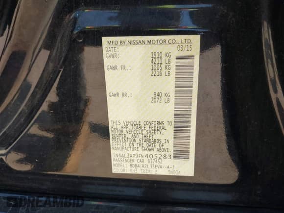 2015 Nissan Altima S с VIN 1N4AL3AP9FN405283, выставлен на аукционе IAAI как лот 43248032 с пробегом 138 947 миль миль и . История ставок и продаж доступна на DreamBid. Изображение 9.