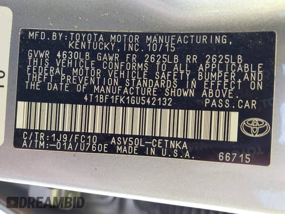 2016 Toyota Camry SE с VIN 4T1BF1FK1GU542132, выставлен на аукционе IAAI как лот 43441521 с пробегом 66 458 миль миль и . История ставок и продаж доступна на DreamBid. Изображение 9.