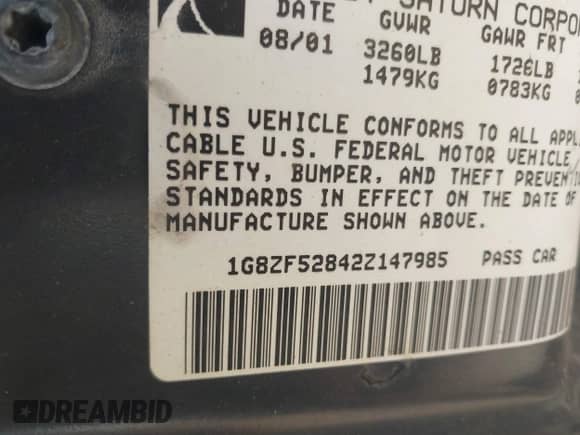 2002 Saturn SL with VIN 1G8ZF52842Z147985, listed as a IAAI auction lot 42601452 with 50,301 mi miles and . Bid and sale history available at DreamBid. Image 9.