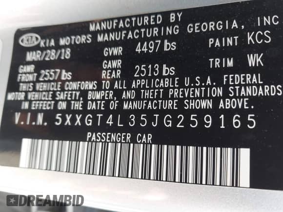 2018 Kia Optima LX с VIN 5XXGT4L35JG259165, выставлен на аукционе IAAI как лот 43556117 с пробегом 141 654 миль миль и . История ставок и продаж доступна на DreamBid. Изображение 9.