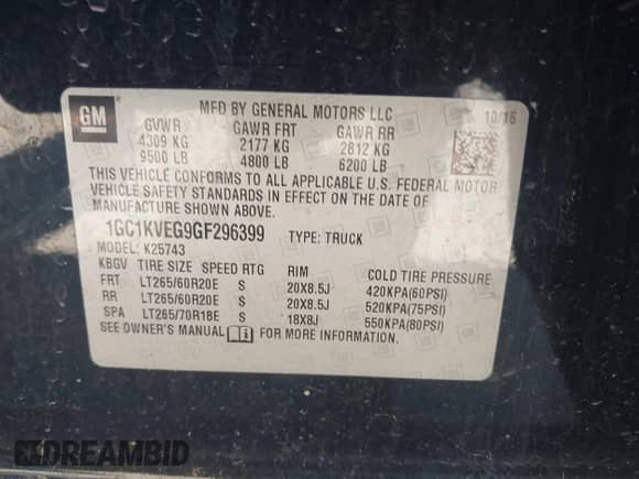 2016 Chevrolet Silverado 2500HD LT z VIN 1GC1KVEG9GF296399, wystawiony jako IAAI lot #42742189 z przebiegiem 127 470 mil mil oraz . Historia ofert i sprzedaży dostępna na DreamBid. Obrazek 9.