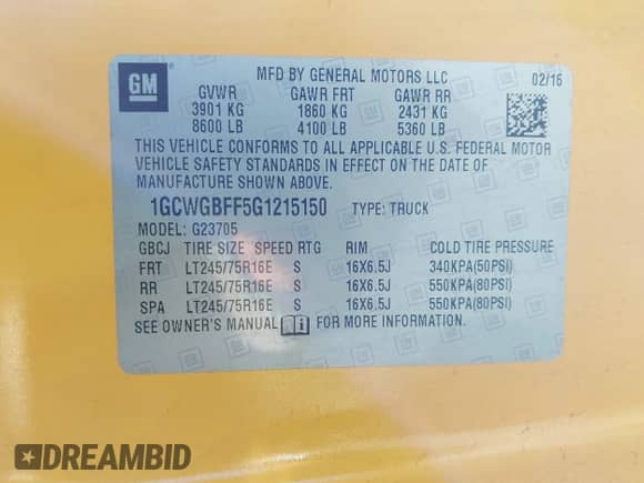 2016 Chevrolet Express Cargo with VIN 1GCWGBFF5G1215150, listed as a IAAI auction lot 41672104 with 152,723 mi miles and . Bid and sale history available at DreamBid. Image 9.