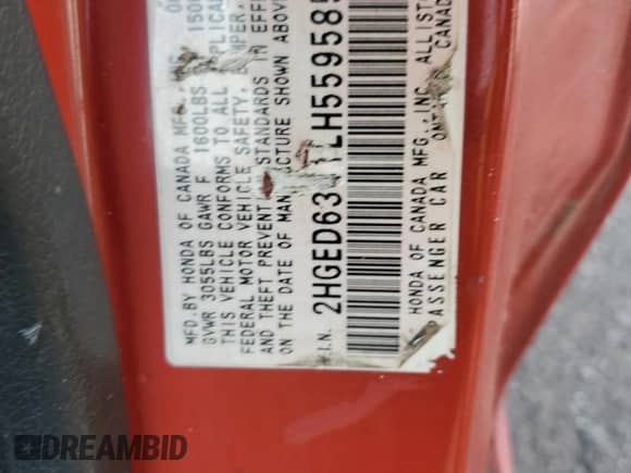 1990 Honda Civic with VIN 2HGED6341LH559585, listed as a Copart auction lot 76074684 with 199,879 mi miles and Salvage title. Bid and sale history available at DreamBid. Image 12.