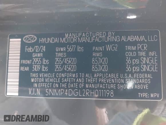 2024 Hyundai Santa Fe Limited z VIN 5NMP4DGL2RH011198, wystawiony jako IAAI lot #42125531 z przebiegiem 4 853 mil mil oraz . Historia ofert i sprzedaży dostępna na DreamBid. Obrazek 9.