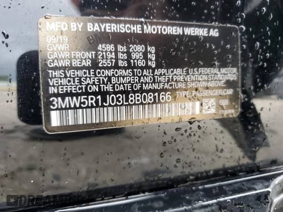 2020 BMW 3 Series 330i with VIN 3MW5R1J03L8B08166, listed as a Copart auction lot 82378265 with Not provided miles and Non repairable. Bid and sale history available at DreamBid. Image 12.