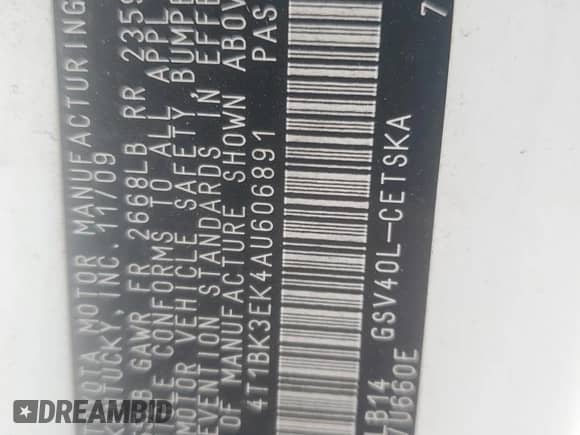 2010 Toyota Camry SE with VIN 4T1BK3EK4AU606891, listed as a Copart auction lot 81317095 with 281,779 mi miles and Salvage title. Bid and sale history available at DreamBid. Image 13.