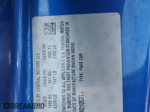 2017 Chevrolet Camaro 1LT с VIN 1G1FB3DX2H0105771, выставлен на аукционе Copart как лот 62717184 с пробегом 78 200 миль миль и Списание • Salvage title. История ставок и продаж доступна на DreamBid. Изображение 12.