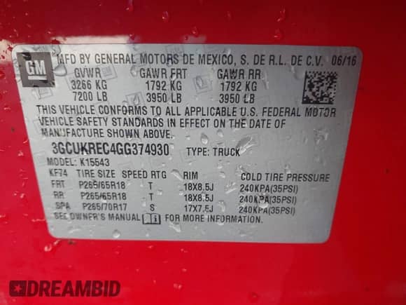 2016 Chevrolet Silverado 1500 LT with VIN 3GCUKREC4GG374930, listed as a IAAI auction lot 43190913 with 135,497 mi miles and . Bid and sale history available at DreamBid. Image 9.