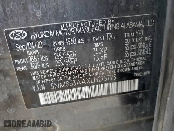 2020 Hyundai Santa Fe Limited z VIN 5NMS53AAXLH275723, wystawiony jako Copart lot #86650845 z przebiegiem 101 571 mil mil oraz Szkoda całkowita • Salvage title. Historia ofert i sprzedaży dostępna na DreamBid. Obrazek 13.