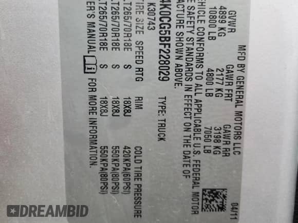 2011 Chevrolet Silverado 3500HD SRW LT z VIN 1GC4K0CG5BF228029, wystawiony jako Copart lot #78067624 z przebiegiem 122 102 mil mil oraz Szkoda całkowita • Salvage title. Historia ofert i sprzedaży dostępna na DreamBid. Obrazek 14.