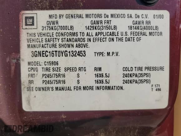2000 Chevrolet Suburban LT z VIN 3GNEC16T0YG132453, wystawiony jako Copart lot #75047174 z przebiegiem Nie podano mil oraz Szkoda całkowita • Salvage title. Historia ofert i sprzedaży dostępna na DreamBid. Obrazek 13.