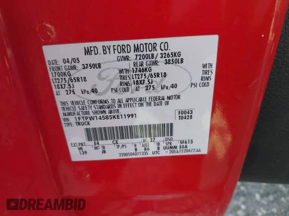 2005 Ford F-150 XLT z VIN 1FTPW14585KE11991, wystawiony jako IAAI lot #43335064 z przebiegiem 155 685 mil mil oraz . Historia ofert i sprzedaży dostępna na DreamBid. Obrazek 9.