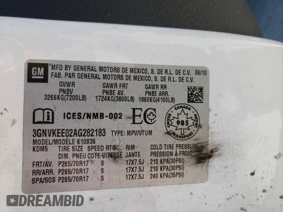 2010 Chevrolet Avalanche LS with VIN 3GNVKEE02AG282183, listed as a Copart auction lot 66467265 with 168,785 mi miles and Salvage title. Bid and sale history available at DreamBid. Image 12.
