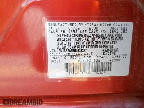 2017 Nissan Sentra SV with VIN 3N1AB7AP5HL636367, listed as a Copart auction lot 82214105 with 139,972 mi miles and Salvage title. Bid and sale history available at DreamBid. Image 12.