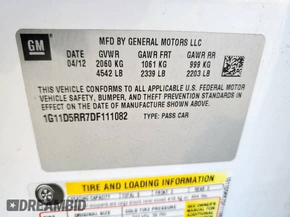 2013 Chevrolet Malibu Eco с VIN 1G11D5RR7DF111082, выставлен на аукционе Copart как лот 84655005 с пробегом 198 100 миль миль и Списание • Salvage title. История ставок и продаж доступна на DreamBid. Изображение 12.