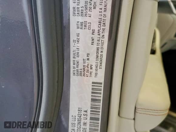 2022 Jeep Grand Cherokee Overland с VIN 1C4RJKDG3N8543181, выставлен на аукционе Copart как лот 68145415 с пробегом 37 988 миль миль и Списание • Salvage title. История ставок и продаж доступна на DreamBid. Изображение 13.