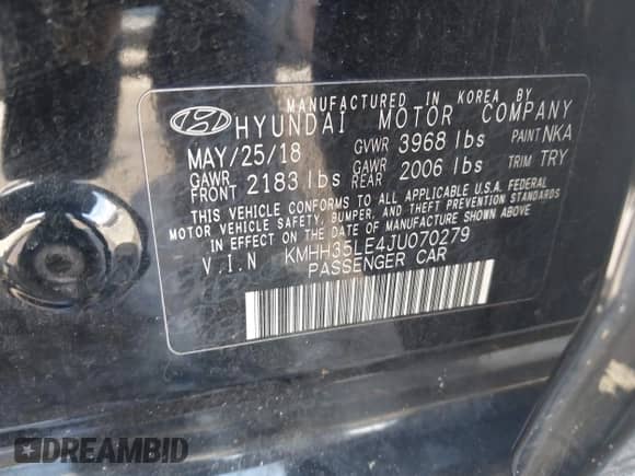 2018 Hyundai Elantra z VIN KMHH35LE4JU070279, wystawiony jako IAAI lot #43350284 z przebiegiem 187 512 mil mil oraz . Historia ofert i sprzedaży dostępna na DreamBid. Obrazek 9.