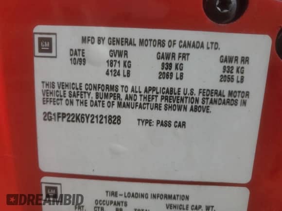 2000 Chevrolet Camaro с VIN 2G1FP22K6Y2121828, выставлен на аукционе Copart как лот 82100235 с пробегом 147 527 миль миль и Списание • Salvage title. История ставок и продаж доступна на DreamBid. Изображение 13.