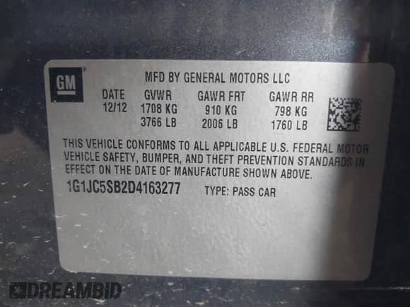 2013 Chevrolet Sonic LT с VIN 1G1JC5SB2D4163277, выставлен на аукционе IAAI как лот 43220978 с пробегом 79 874 миль миль и . История ставок и продаж доступна на DreamBid. Изображение 9.