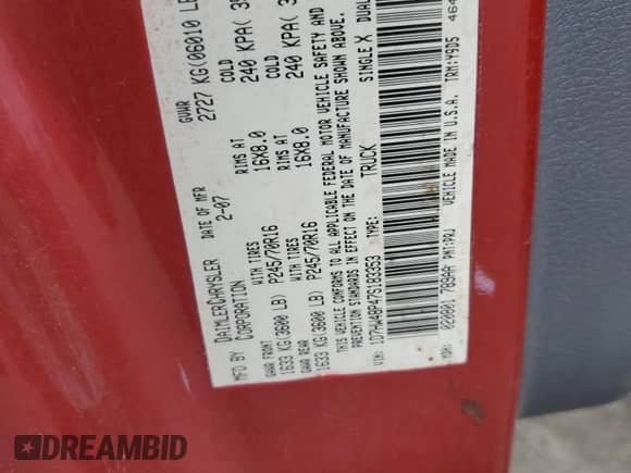 2007 Dodge Dakota SLT with VIN 1D7HW48P47S183353, listed as a Copart auction lot 67303235 with 158,383 mi miles and Salvage title. Bid and sale history available at DreamBid. Image 12.