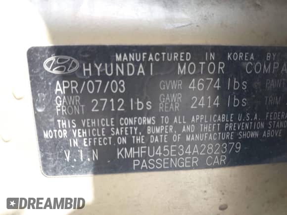 2004 Hyundai XG с VIN KMHFU45E34A282379, выставлен на аукционе IAAI как лот 42107689 с пробегом 146 354 миль миль и . История ставок и продаж доступна на DreamBid. Изображение 9.
