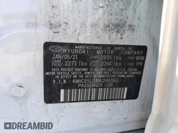 2021 Hyundai Ioniq Blue с VIN KMHC65LC4MU246560, выставлен на аукционе Copart как лот 85273945 с пробегом 85 005 миль миль и Списание • Salvage title. История ставок и продаж доступна на DreamBid. Изображение 12.