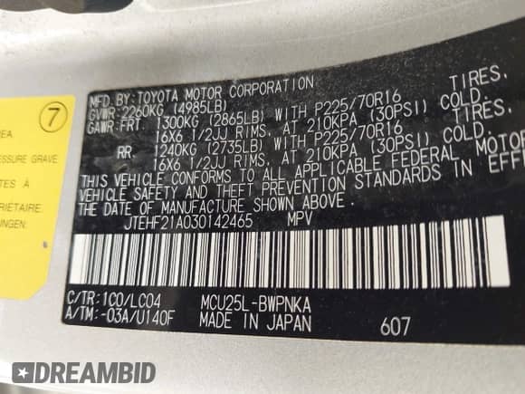 2003 Toyota Highlander с VIN JTEHF21A030142465, выставлен на аукционе IAAI как лот 42756025 с пробегом 256 799 миль миль и . История ставок и продаж доступна на DreamBid. Изображение 9.