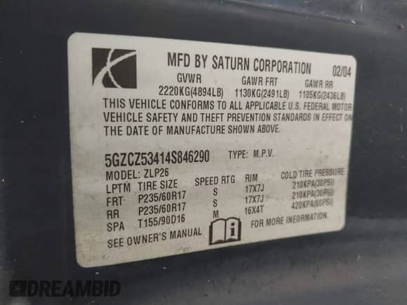 2004 Saturn VUE V6 с VIN 5GZCZ53414S846290, выставлен на аукционе IAAI как лот 42210248 с пробегом 118 446 миль миль и . История ставок и продаж доступна на DreamBid. Изображение 9.