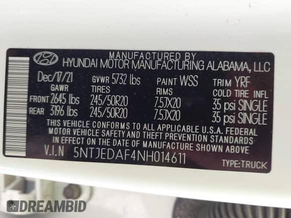 2022 Hyundai Santa Cruz Limited with VIN 5NTJEDAF4NH014611, listed as a IAAI auction lot 43029085 with 23,311 mi miles and . Bid and sale history available at DreamBid. Image 9.
