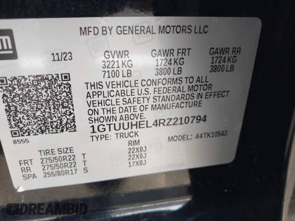2024 GMC Sierra 1500 Denali Ultimate with VIN 1GTUUHEL4RZ210794, listed as a IAAI auction lot 42077525 with 37,446 mi miles and . Bid and sale history available at DreamBid. Image 9.