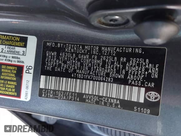 2013 Toyota Camry LE z VIN 4T1BD1FK7DU064283, wystawiony jako IAAI lot #42308435 z przebiegiem 183 355 mil mil oraz . Historia ofert i sprzedaży dostępna na DreamBid. Obrazek 9.