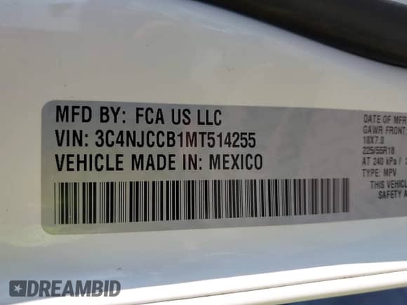2021 Jeep Compass Limited with VIN 3C4NJCCB1MT514255, listed as a IAAI auction lot 43130803 with 95,253 mi miles and . Bid and sale history available at DreamBid. Image 9.