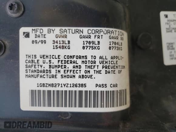 2000 Saturn SW with VIN 1G8ZN8271YZ126385, listed as a Copart auction lot 45371485 with 170,379 mi miles and Salvage title. Bid and sale history available at DreamBid. Image 13.