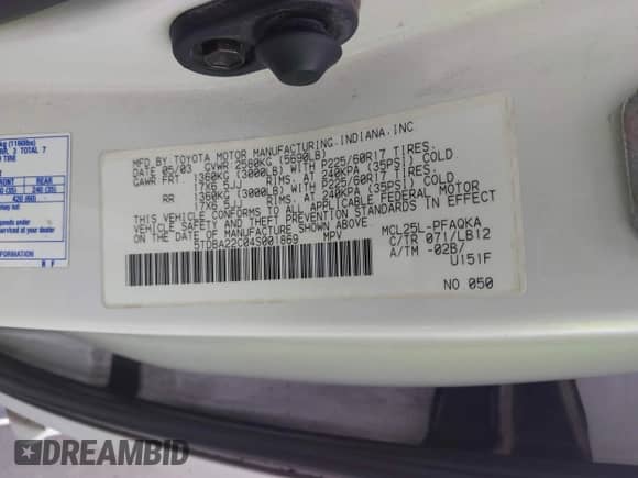 2004 Toyota Sienna XLE z VIN 5TDBA22C04S001869, wystawiony jako IAAI lot #43166152 z przebiegiem 247 376 mil mil oraz . Historia ofert i sprzedaży dostępna na DreamBid. Obrazek 9.