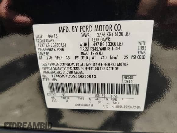 2018 Ford Explorer z VIN 1FM5K7B85JGB55613, wystawiony jako IAAI lot #42537143 z przebiegiem 251 972 mil mil oraz . Historia ofert i sprzedaży dostępna na DreamBid. Obrazek 9.