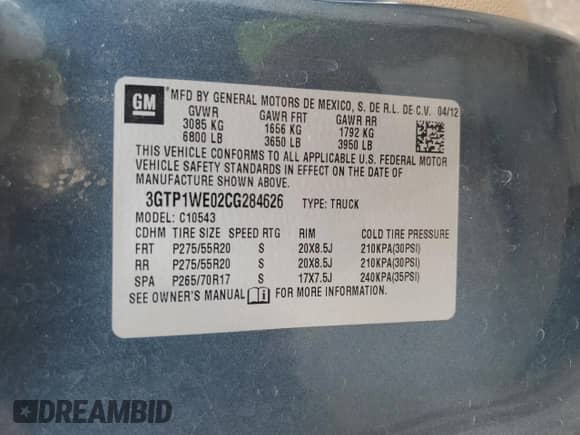 2012 GMC Sierra 1500 SLT z VIN 3GTP1WE02CG284626, wystawiony jako Copart lot #87039765 z przebiegiem 92 441 mil mil oraz Szkoda całkowita • Salvage title. Historia ofert i sprzedaży dostępna na DreamBid. Obrazek 12.