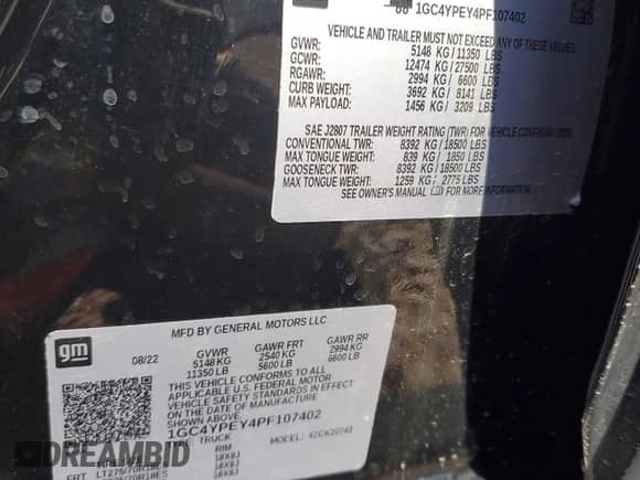 2023 Chevrolet Silverado 2500HD LTZ z VIN 1GC4YPEY4PF107402, wystawiony jako Copart lot #84468265 z przebiegiem 28 256 mil mil oraz Szkoda całkowita • Salvage title. Historia ofert i sprzedaży dostępna na DreamBid. Obrazek 12.