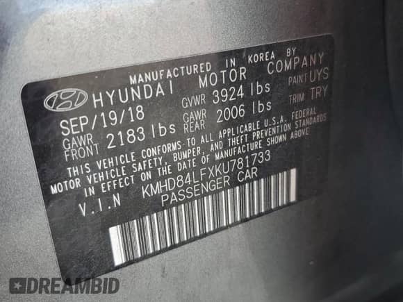 2019 Hyundai Elantra Value Edition с VIN KMHD84LFXKU781733, выставлен на аукционе Copart как лот 80697325 с пробегом 98 196 миль миль и Списание • Salvage title. История ставок и продаж доступна на DreamBid. Изображение 12.