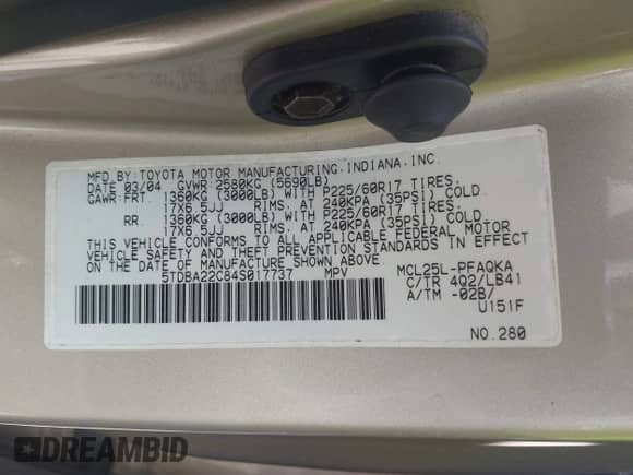 2004 Toyota Sienna XLE z VIN 5TDBA22C84S017737, wystawiony jako IAAI lot #42777025 z przebiegiem 174 665 mil mil oraz . Historia ofert i sprzedaży dostępna na DreamBid. Obrazek 9.