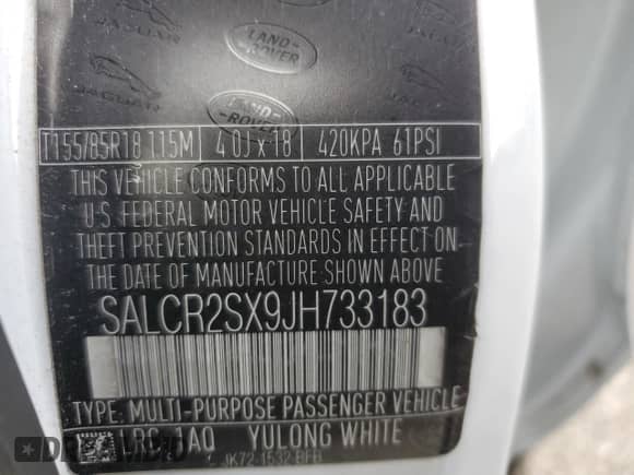 2018 Land Rover Discovery Sport HSE с VIN SALCR2SX9JH733183, выставлен на аукционе Copart как лот 78797384 с пробегом 71 783 миль миль и Списание • Salvage title. История ставок и продаж доступна на DreamBid. Изображение 15.