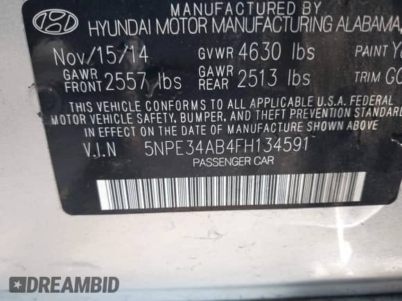 2015 Hyundai Sonata Limited с VIN 5NPE34AB4FH134591, выставлен на аукционе IAAI как лот 42466774 с пробегом 64 561 миль миль и . История ставок и продаж доступна на DreamBid. Изображение 9.