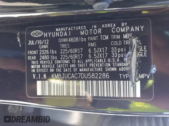 2013 Hyundai Tucson GLS z VIN KM8JUCAC7DU582286, wystawiony jako IAAI lot #43255238 z przebiegiem 165 637 mil mil oraz . Historia ofert i sprzedaży dostępna na DreamBid. Obrazek 9.