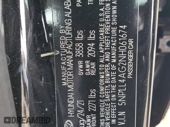 2022 Hyundai Elantra SE с VIN 5NPLL4AG2NH061674, выставлен на аукционе Copart как лот 59507145 с пробегом 48 178 миль миль и На запчасти • Non repairable. История ставок и продаж доступна на DreamBid. Изображение 12.