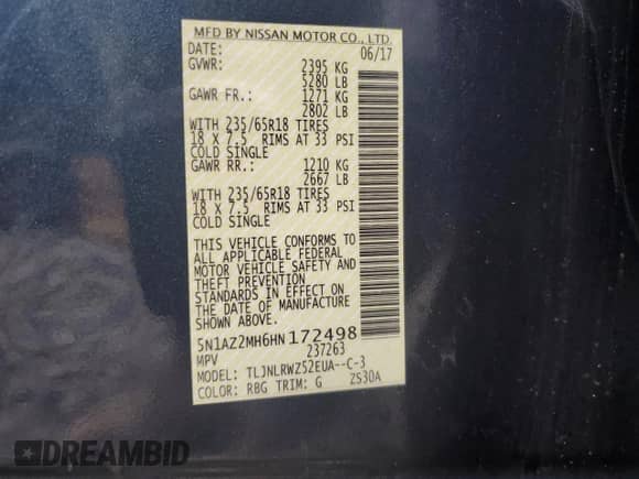 2017 Nissan Murano S with VIN 5N1AZ2MH6HN172498, listed as a Copart auction lot 82120505 with 149,636 mi miles and Salvage title. Bid and sale history available at DreamBid. Image 12.